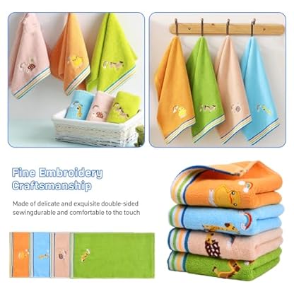 Roseyan Kinderhandtuchset,4 Stück Kinder Baby Cartoon Handtücher,100% Baumwolle Kinder Handtücher Weiche,Superweich Classic Waschlappen Gesichtstücher,Speicheltuch Trocknend (Streifen) – Bild 3