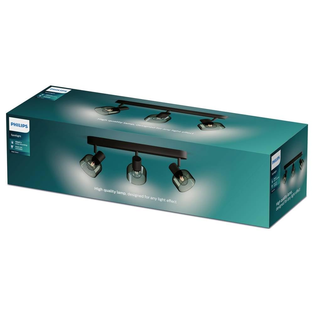 Philips Sleet - Foco LED decorativo (3 luces), bombilla E14 no incluida, Negro, IP20
