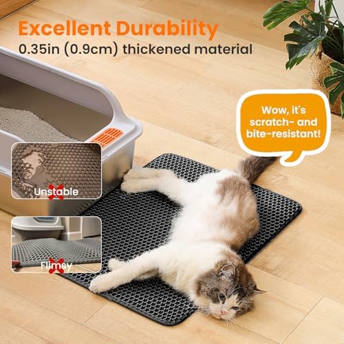 Petinstinct Cat Litter Mat, 60x45cm Large Honeycomb Double Layer Cat Litter Mat Trapper, Non Slip Waterproof Urine Proof Cat Litter Box Mat for Floor, Cat Supplies and Essentials, Black - 5