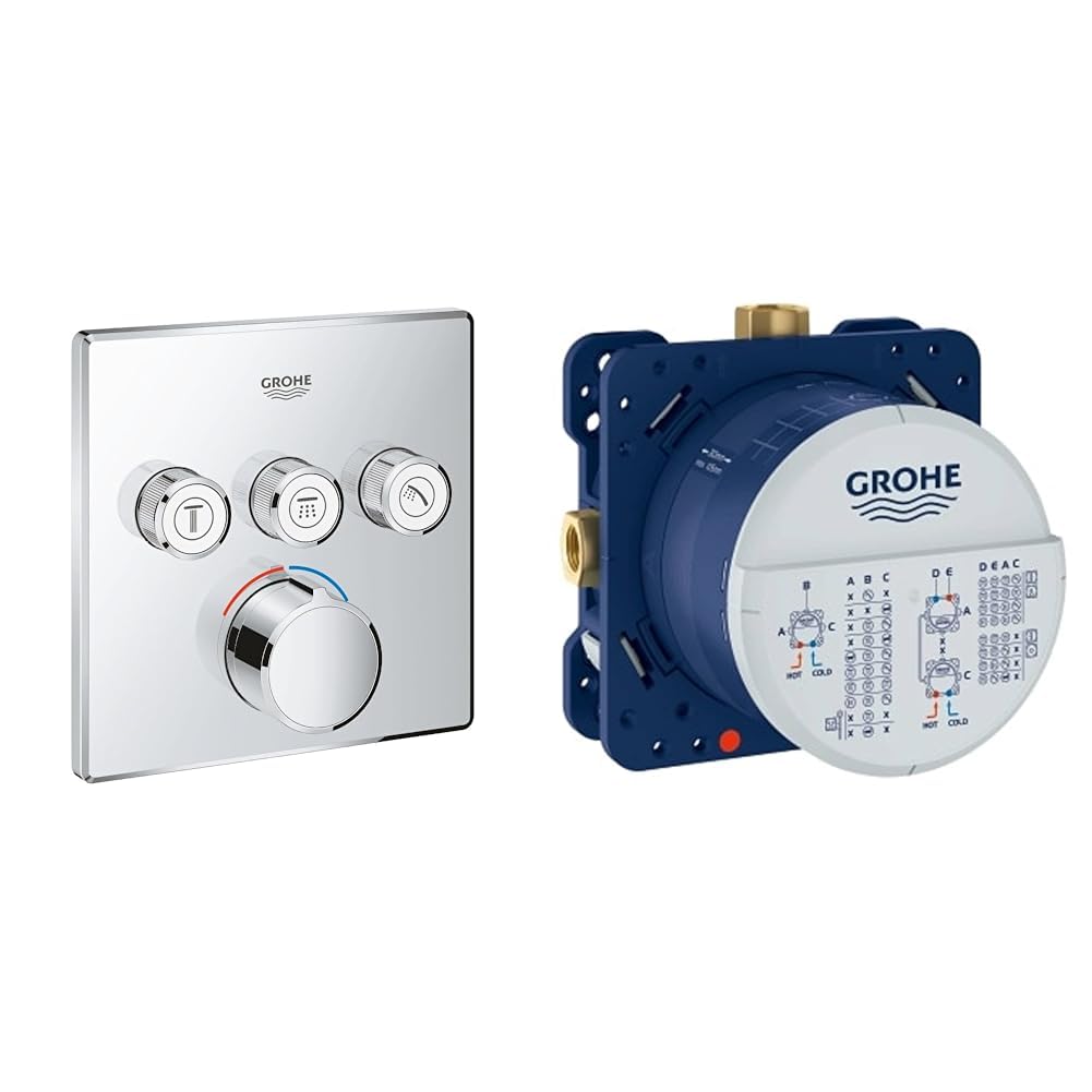 GROHE Smartcontrol - Bateria podtynkowa z 3 zaworami odcinajacymi i Rapido SmartBox | Montaz podtynkowy surowy - Korpus podtynkowy | 3 gniazda 1/2 cala | 35600000,Niebieski