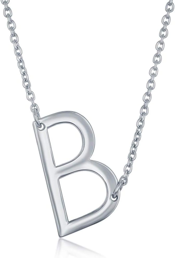 Sterling Silver Sideways Initial Necklace - Initial Necklaces for Women - Letter Necklace for Women - Initial Necklace - Letter Necklace - Initial Necklaces for Women Silver - Necklace Initials