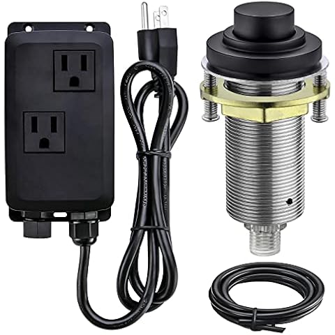 SINKINGDOM SinkTop Air Switch Kit (Long Full Brass Button) for Disposal, Dual Outlet, (Matte Black) Cover