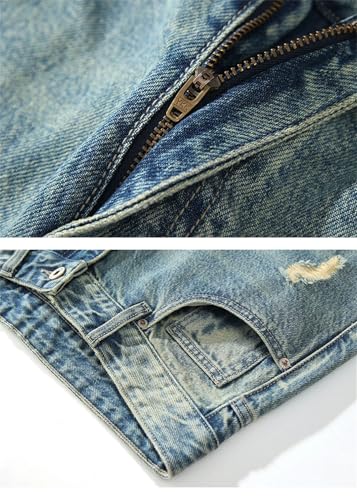 Men Streetwear Denim Pants Ripped Hollow Out Vintage Distressed Frayed Flared Jeans2