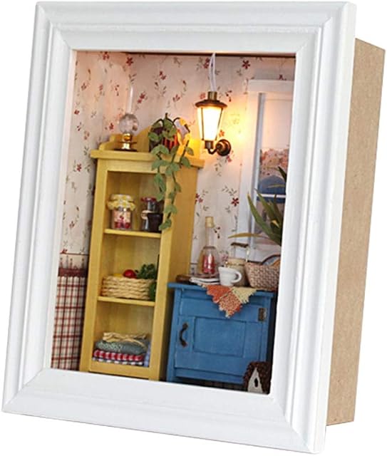 3D DIY Dollhouse Wooden Miniature House Craft Dustproof Photo Frame Kits with Furniture Christmas Wall Mounted Birthday Gifts Adult Children DIY Educational Toy