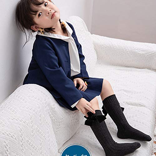 1Pair Girls Knee High Socks Cotton Rich Long Length Uniform Socks with Bow Kids Back to School Uniform Socks4