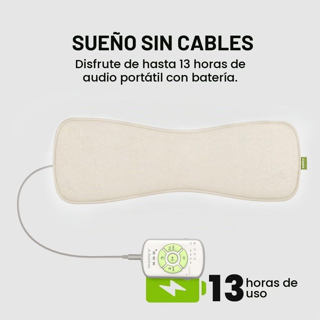 Avantree Slumber 2 – Almohada con Altavoces Bluetooth Inalámbricos, 4 Altavoces Planos, Ruido Blanco, Auriculares para Dormir, Control Remoto, Temporizador – Diseño Cómodo para Dormir de Lado