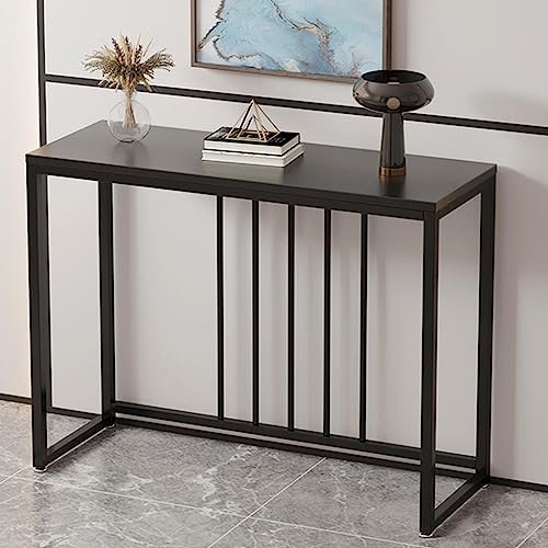 Supporti per Piante Tavolo consolle Moderno con Piano in Legno e Struttura in Metallo per Ingresso Stretto Dietro Il Divano Tavolo 80 cm Nero