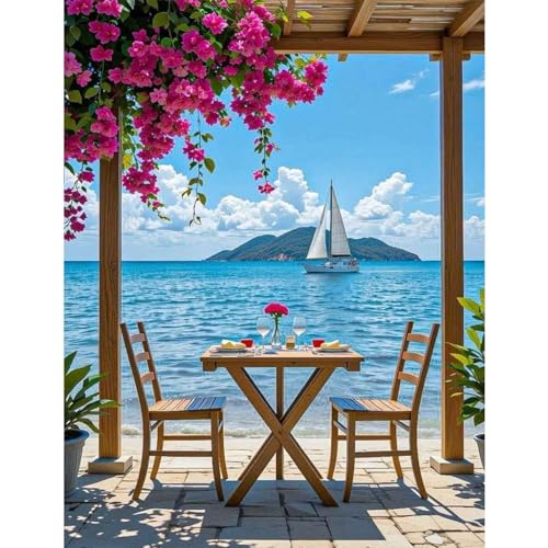 Yunruily Vue sur la mer Peinture Numero adulte-Peinture par Numéro Adultes débutants,Numéro d'Art Kit Peinture par Décoration Murale et Cadeaux Pour La...