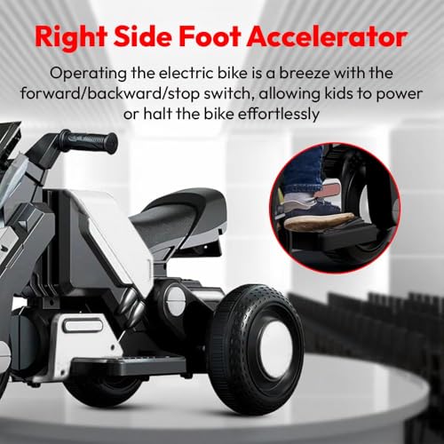 Image of StarAndDaisy Electric Ride-On Bike for Kids, Toddlers & Baby - 3 Wheel Rechargeable 6V Motorcycle with LED Lights, Bluetooth, USB, Foot Acceleration and Comfortable Seat (White)