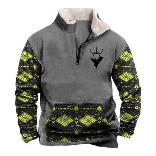 Mens Aztec Cowboy Western Quarter Zip Pullover Long Sleeve Sweatshirt Vintage Boho Oversized Crewneck Hoodie