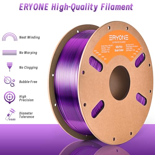 Image of ERYONE Silk Dual Color PLA Filament 3D Printer 1.75mm + /- 0.03mm, Bicolor Filament Two Tone PLA Bundle 2KG Cardboard Spool, Black Purple