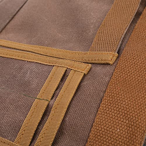 Heavy Duty 16Oz Waxed Canvas Tool Pouch, 5 Pockets Tool Waist Bag/Work Aprons, Adjustable Belt Elastic Band (Grey) #TOP5