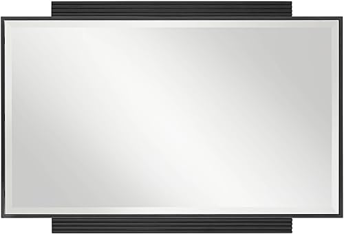 Miniatura 5 de Noble Park Gareth - Espejo de pared rectangular decorativo con borde biselado moderno, marco delgado de metal negro de 27 pulgadas de ancho para