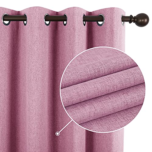 Deconovo Energy Saving 100% Blackout Curtains Eyelet Thermal Insulated Bedroom Pair Curtains Window Treatments for Kids with Coating Back Layer 52 x 72 Inch Pink 1 Pair - Image 2
