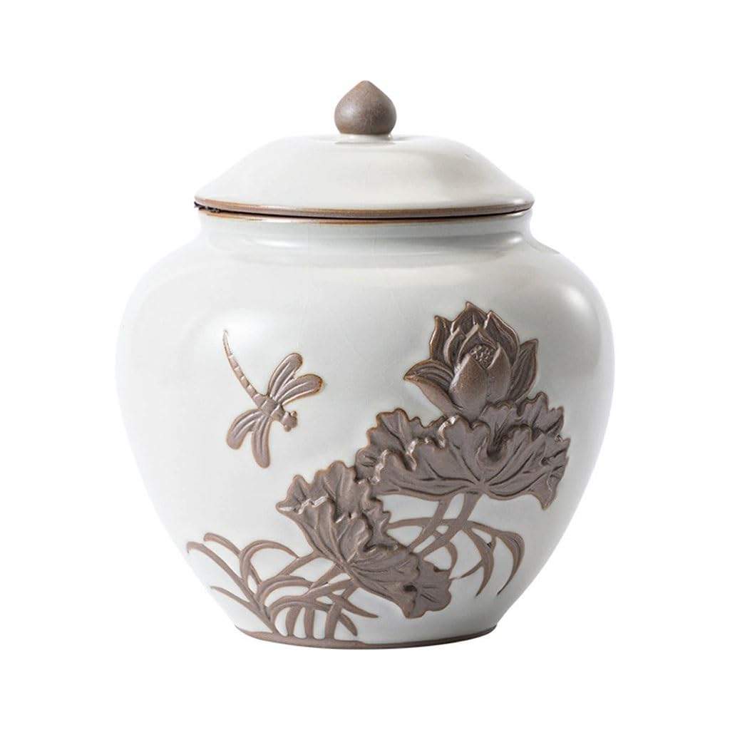 ENGENDER Tea Storage Jar Household Ceramic Tea Can Chinese Style Embossed Ceremony Kung Fu Set