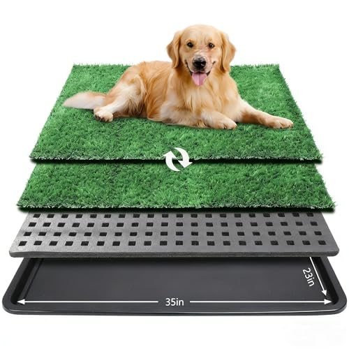 ondware Dog Grass Pad with Tray,35x23in Dogs Potty Tray with 2-Pack Upgraded Replacement Artificial Grass,Dog Litter Box for Pet Training,Indoor Portable Pottys Pet Toilet