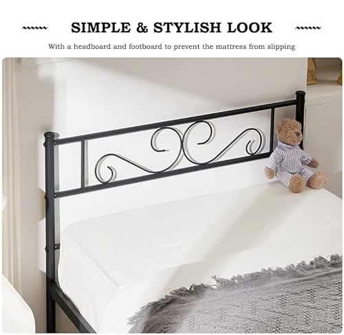 Vecelo Twin Bed Frame With Headboard And Footboard, Strong Metal Slat Support & 12'' Underbed Storage Space, No Box Spring Needed, Black #TOP3