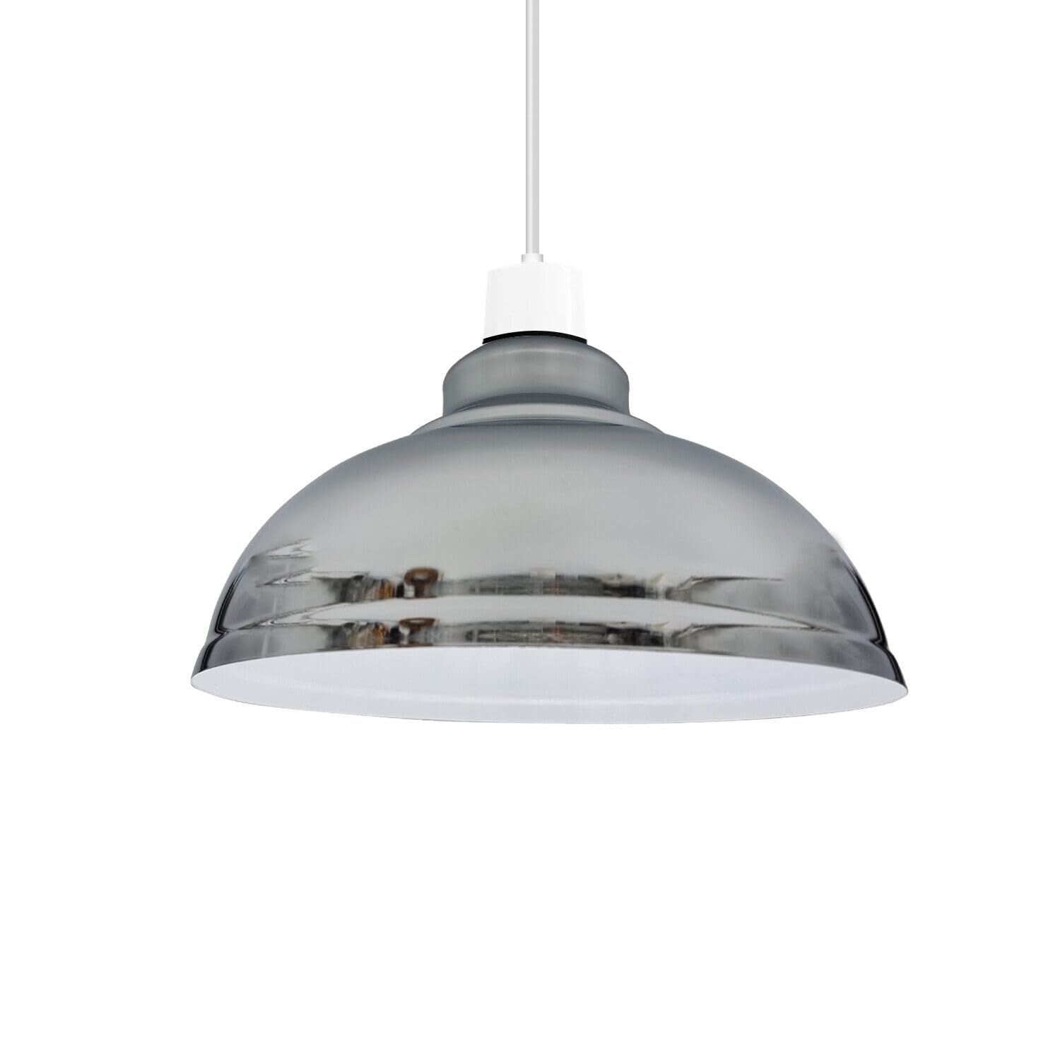 LEDSone Metal Easy Fit Lampshade Retro Industrial Ceiling Lighting Shade Hanging Pendant 29cm Curvy Shade Light Fixture for Kitchen Dining Room Lights E27 (Chrome)