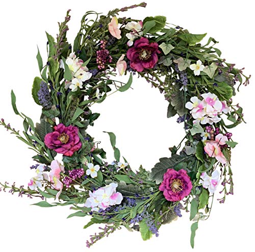 The Wreath Depot Windsor Silk Spring and Summer Door Wreath 24 Inch, White