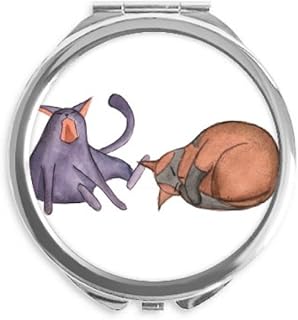 Miaoji Painting Watercolor Blue Cat Hand Compact Mirror Round Portable Pocket Glass