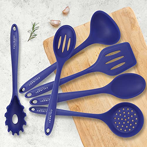 Culinary Couture Blue Silicone Cooking Utensils Set Of 6, Non-Stick Heat-Resistant Silicone Kitchen Utensils Set With Steel Inner Core, Includes A Bonus Recipe E-Book #TOP1