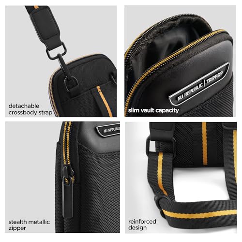 Image of Nu Republic Triphop Voyager Sling Bag|Compact Side Bag for Men & Women with Carbon Fibre Inspired Finish Vegan Leather Design |Water Resistant & Ultra Durable |Ideal for Travel, & Everyday Carry-Black