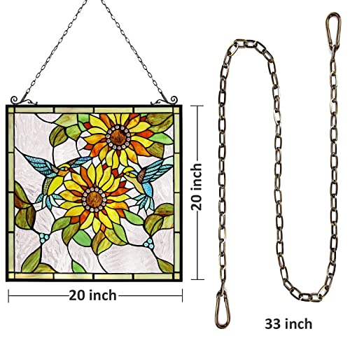 Capulina Sunflower and Birds Large Stained Glass Panels Window Hangings Tiffany Glass Traditional Art Crafts for Home Decor Gifts