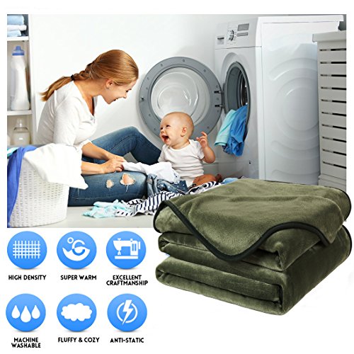 Soft Travel Size Blanket All Season Warm Fuzzy Microplush Lightweight Thermal Fleece Blankets for Couch Bed Sofa,Throw,50x61 Inches,Olive Green