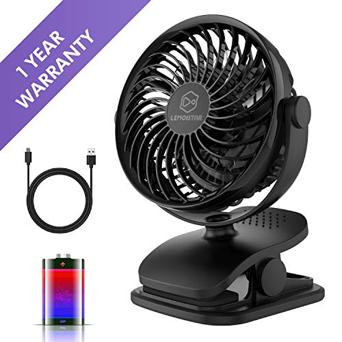 Battery Operated Clip on Fan, Stroller Fan, 4 Speed, Rechargeable Battery/USB Powered Small
