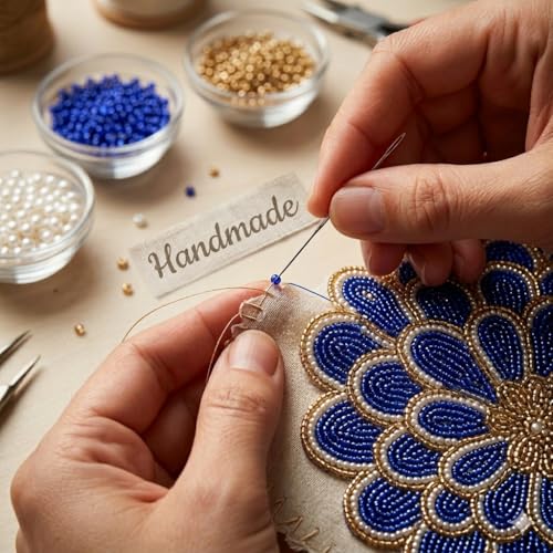 Image of MFU Made For You Premium Handcrafted Glass Beaded Table Runner (13x36 Inch, Dark Grey & Gold) | Elegant Decor for Dining Table | Perfect for Weddings, Parties, Events & Everyday Home Use