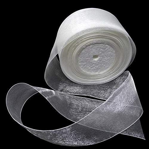Honbay 50 Yards Shimmer Sheer Organza Satin Ribbon (White) #TOP4