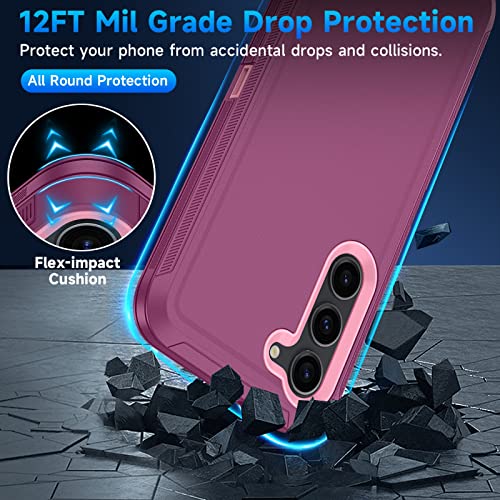 Onola For Samsung Galaxy S23 Plus / S23+ Case With Tempered Glass Screen Protector & Lens Camera Protector, Samsung S23 Plus Case Heavy Duty Shockproof And Dust Proof Cover (Winered Pink) #TOP4