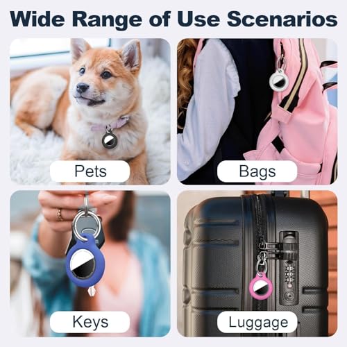 Image of MOLOSLEEVE [4 Pack Case for AirTag 2nd Gen (2026) & 1st Gen, Holder Anti-Scratch Protective Cover for Air Tags, Men's Women's Keyrings & Keychains for Keys, Luggage, Black /White /Rose Red /Blue