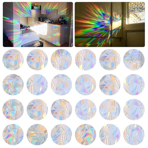 Prisma Fensteraufkleber, 144 Runden Suncatcher Sticker Prisma Fensteraufkleber für Vogelschläge, Vogelschutz Fenster Kreisförmig Sonnenfänger Vogelschutz Regenbogen Fensterfolie Aufkleber