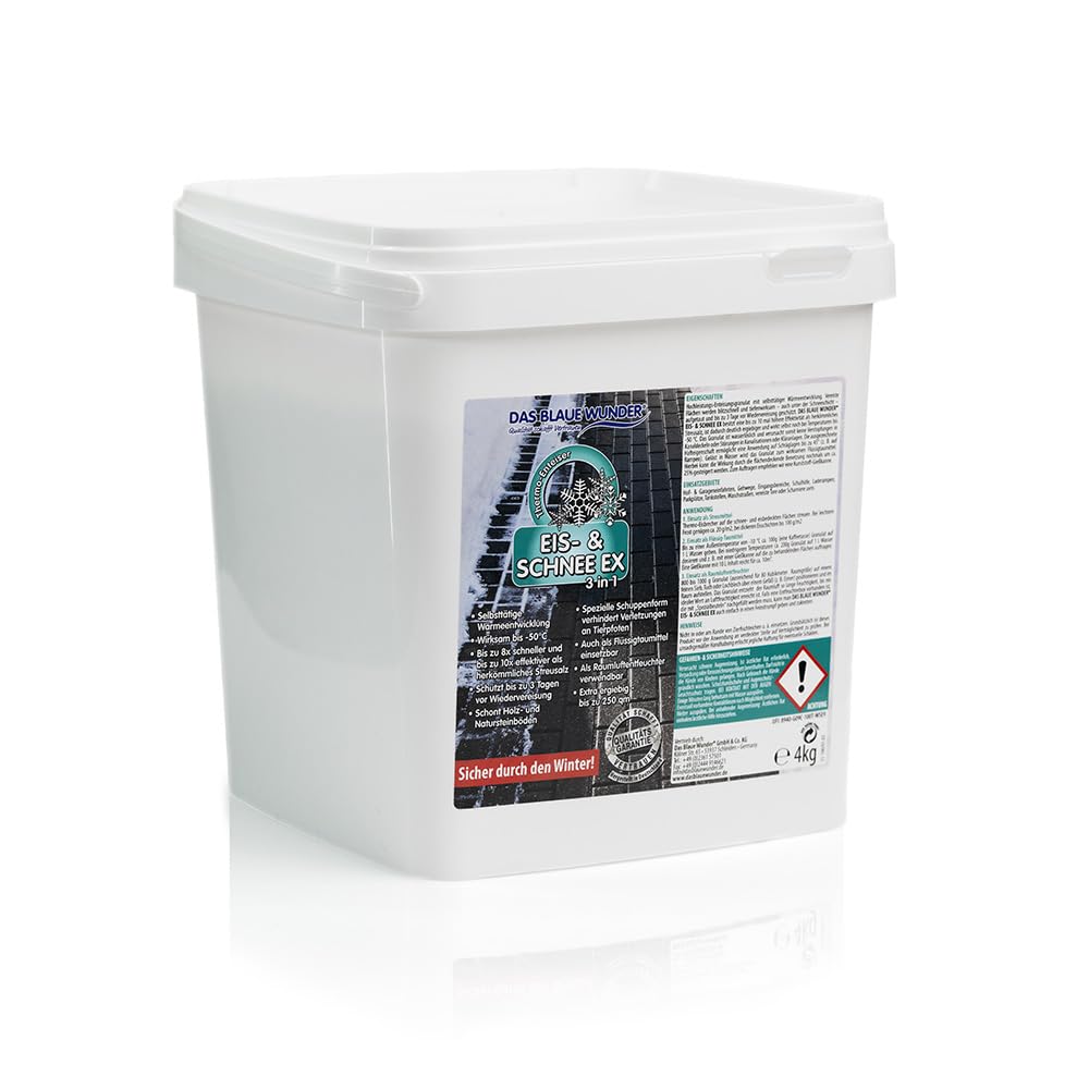 Das Blaue Wunder Eis- & Schnee Ex| Hochleistungs-Enteisungsgranulat | Taumittel | bis zu 250 m² | Granulat zum Auftauen von Schnee und Eis | Schutz vor Wiedervereisung | 4 kg (1)