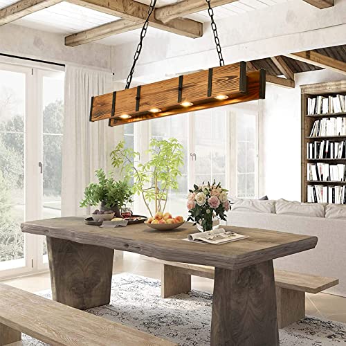 Lumière de poutre en bois rustique pour suspension îlot de cuisine et luminaire LED