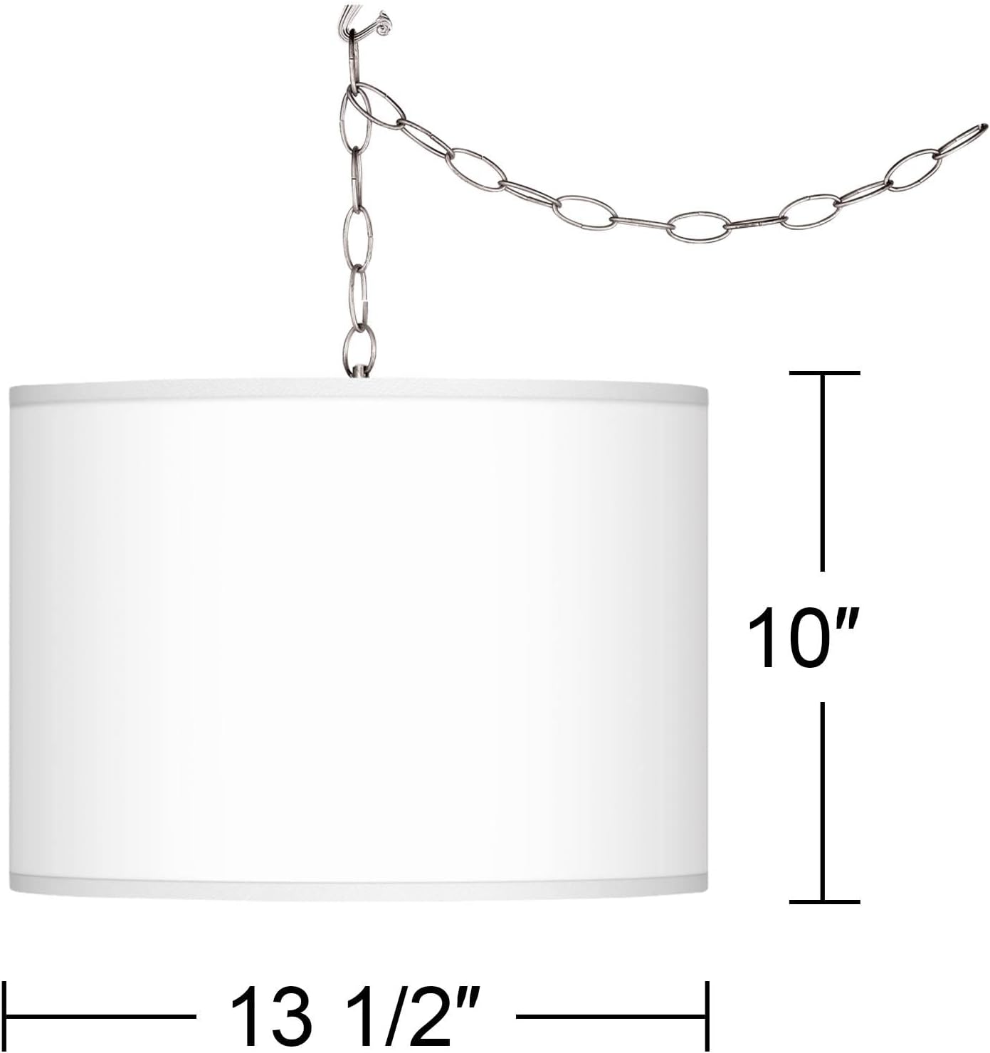 Brushed Silver Plug In Swag Pendant Chandelier Lighting 13 1/2" Wide Modern Sesame Faux Silk Drum Shade for Dining Room Living House Home Foyer Kitchen Island Entryway Bedroom - Giclee Glow