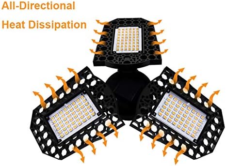 LED Garage Light Deformable E26/E27 Three-Leaf Garage Lights 6000lm 60W LED Adjustable Light Garage Lighting Garage Light Bulb for Garage, Working Light (6000K-Cool White, 60 Watt)