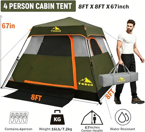 Toogh Quick-opening tent Carpa para 4 personas verde ejército miniatura 2
