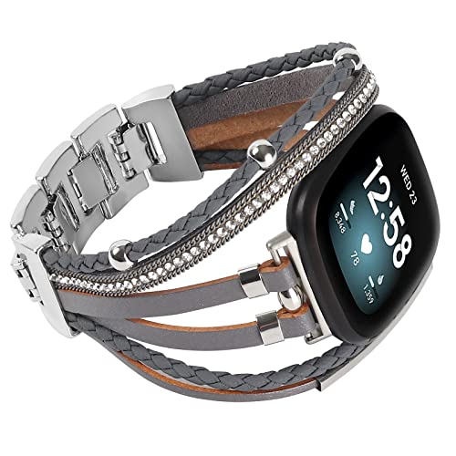Posh ���U�[�o���h Fitbit Versa 3/Fitbit Sense�Ή� ���f�B�[�X �{�[�z�[ �X�^�C���b�V�� �}���`���C���[ ���b�v�u���X���b�g ���X�g�o���h �n���h���C�h ���߉\�ȃW���G���[�X�g���b�v Sense/Versa 3�X�}�[�g�E�H
