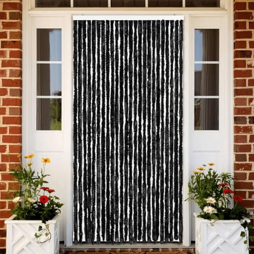 HOMELEN Mosquitera para puerta, antracita, 100 x 230 cm, felpilla, protección contra insectos, para casa, caravana, autocaravana, con ganchos, bajo ruido, fácil ajustable, aislamiento térmico y