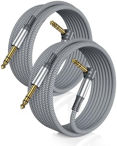 RUXELY 6.35mm TRS Instrument Cable 3M 2-Pack,1/4 Right Angle Guitar Lead