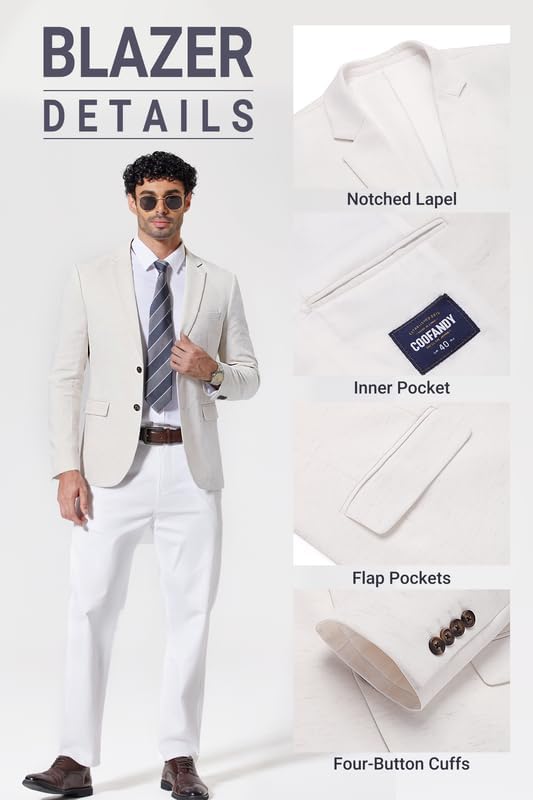 COOFANDY Men's Casual Blazer Sport Coats and Blazers Lightweight Two Botton Business Linen Blazer Suit Jacket - Image 6