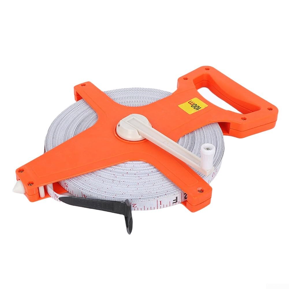 Open Reel Fiberglass Measuring Tape with Dual-Sided Inch & Metric Scale, 100-Meter Outdoor Yard Tape Construction, Landscaping, and Sports Field Measurement(100M)