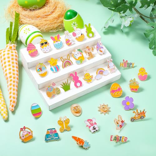 Image of Giegxin 40 Pcs Easter Enamel Pins Bulk Spring Holiday Lapel Pin Bunny Backpack Cute Carrot Easter Eggs Flowers Butterfly Flower Basket Brooch for Women Girls Gifts