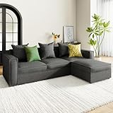 Hynorra 89' Modular L-Shaped Sectional Couch with Storage, Sofa with Reversible Chaise, Removable Cushion Covers, Comfy 3-Seater Woven Fabric Couch for Small Space, Apartment, Living Room, Dark Gray
