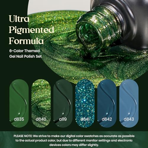 Image of Beetles Green Gel Nail Polish Set, 6 Colors Dark Green Teal Gel Polish | Boundless Forest Collection Soak Off Uv LED Needed Gel Nail Kit Home DIY Manicure Nail Salon