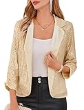 Women's Sequin Jackets Open Front Blazer Lapel Long Sleeve Shimmer Glitter Crop Outerwear Gold XL