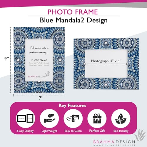 Image of Photo Frame with Gift Box | Size: 9 inch x 7 inch (Photo 4 inch x 6 inch) | Blue Mandala2A | Aesthetic Decorative Photo Frame for Wall Mount and Tabletop