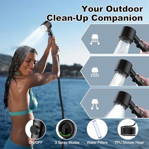 Image of Portable Shower for Camping, 5 Gal /20 L Solar Heating Camping Shower Bag with Shower Pump, Portable Shower Head, Essential for Camping,Festivals, Overlanding, Beach Trips (Matte Black - Foot Pump)